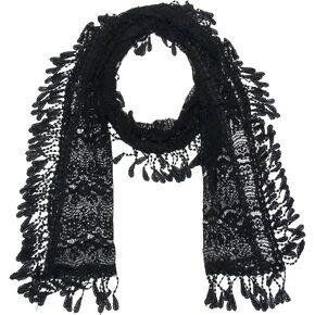 Falari Vintage Women Lace Scarf With Fringes Polyester Lightweight