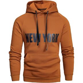 GORGLITTER Men's Letter Graphic Raglan Sleeve Hoodies Loose Fit Midweight Drawstring Pullover Hooded Sweatshirt