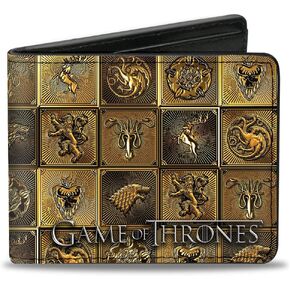Buckle-Down Men's Game of Thrones Wallet, Bifold, House Sigil Blocks Gold, Vegan Leather, 4.0" x 3.5"