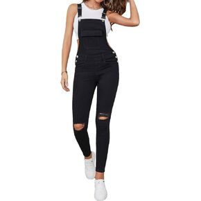 Floerns Women's Flap Pocket Adjustable Straps Ripped Denim Overall Jumpsuit Without Top
