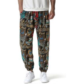 Mens Harem Pants Floral Paisley Print Casual Cotton Streetwear Hippie Yoga Pants