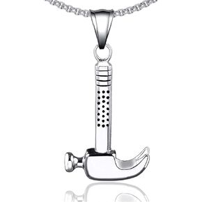 Xusamss Punk Titanium Steel Tool Hammer Pendant Necklace,24inches Link Chain