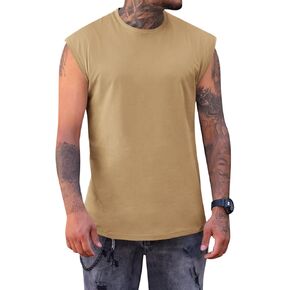 Runcati Men's Sleeveless Tank Tops Crewneck Casual Workout Gym Cut Off Muscle Fit T Shirt