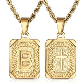SKQIR initial Letter Necklaces for Men,Stainless Steel Plated A Z Square Pandent Letter Necklace for Women,Cross Necklace with Letter chain Pendant for Boys
