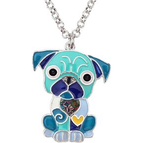 Enamel Pug Dog Necklace Pendant Chain Jewelry Gift for Women Girls