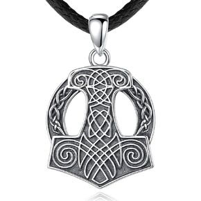 VikingsBrand Huge 925 Sterling Silver Thor Hammer Necklace, 1.8oz, Genuine Leather Cord/Rope Necklace 4mm