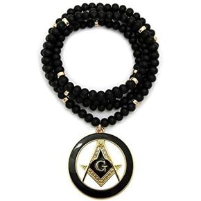 Shiny Jewelers USA MENS FREEMASON MASONIC COMPASS PENDANT WITH 6mm/30 WOODEN BEAD NECKLACE