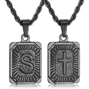 SKQIR initial Letter Necklaces for Men,Stainless Steel Plated A Z Square Pandent Letter Necklace for Women,Cross Necklace with Letter chain Pendant for Boys
