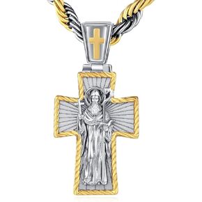 Gold Religious Necklace for Men Saint Peregrine/Saint Michael/Patrick/Judas/Benedict/Joseph/Jude/Christopher/Santa Muerte Pendant Religious Jewelry Gifts for Talisman Amulet