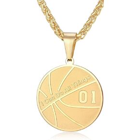 XOYOYZU Basketball Number Necklace for Boys Gold Stainless Steel I Can Do All Things Pendant Sport Jewelry Basketball Gifts for Men 50