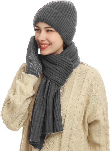 KRATARC الشتاء البارد النساء الرجال وشاح دافئ قبعة صغيرة مجموعة محبوك الصوف للجنسين in Kuwait