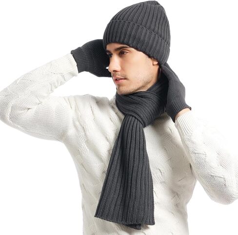 KRATARC الشتاء البارد النساء الرجال وشاح دافئ قبعة صغيرة مجموعة محبوك الصوف للجنسين in Kuwait