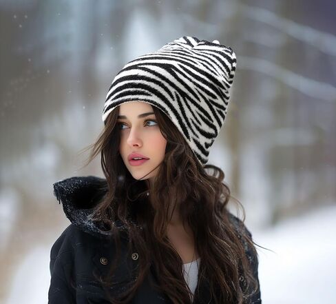 جويليف Zebra Print Beanie Hat أبيض in Kuwait
