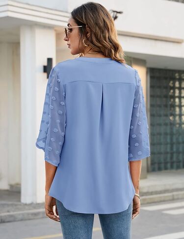 LUYAA للسيدات 3/4 كم بلايز وبلوزات أنيقة كاجوال برقبة على شكل حرف V بلوزة شيفون تونك in Kuwait