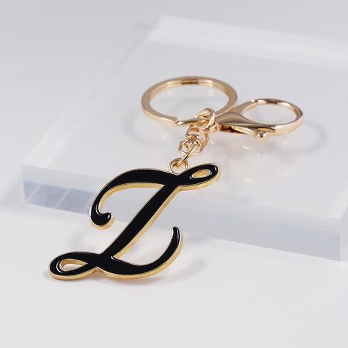 LAXPICOL Black Enamel Letter A-Z Keychain for Women Men Purse Handbags Metal Alphabet Initial Letter Key Ring Keychain in Kuwait