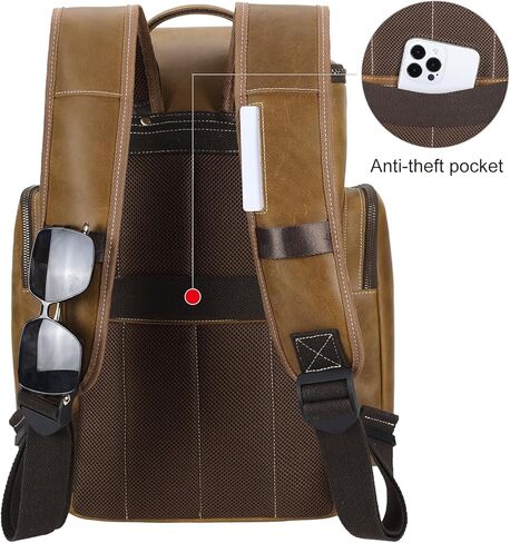 حقيبة ظهر جلدية من Masa Kawa للرجال مقاس 15.6 بوصة، حقيبة كمبيوتر محمول كبيرة الحجم للتنزه سيرًا على الأقدام وحقيبة ظهر للعمل والسفر in Kuwait