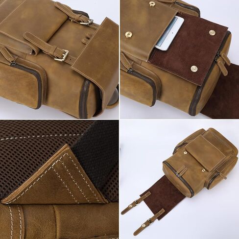 حقيبة ظهر جلدية من Masa Kawa للرجال مقاس 15.6 بوصة، حقيبة كمبيوتر محمول كبيرة الحجم للتنزه سيرًا على الأقدام وحقيبة ظهر للعمل والسفر in Kuwait