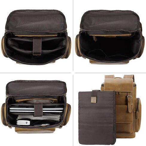 حقيبة ظهر جلدية من Masa Kawa للرجال مقاس 15.6 بوصة، حقيبة كمبيوتر محمول كبيرة الحجم للتنزه سيرًا على الأقدام وحقيبة ظهر للعمل والسفر in Kuwait