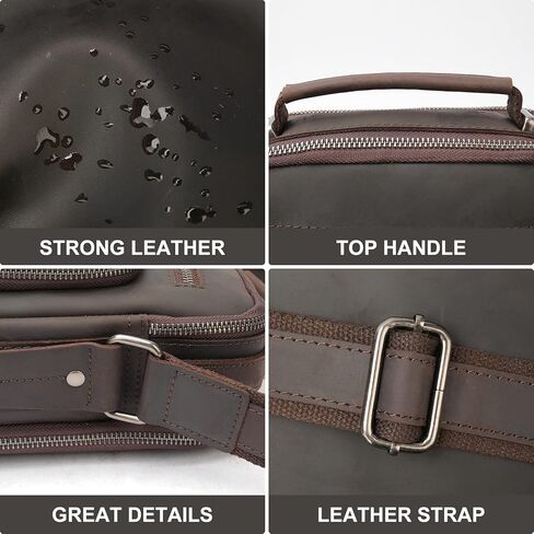 محفظة رجالية من جلد البقر من شركة نيوك، حقيبة كروسبودي من الجلد الطبيعي للرجال حقائب سفر الكتف مع حزام جلدي ومقبض علوي in Kuwait