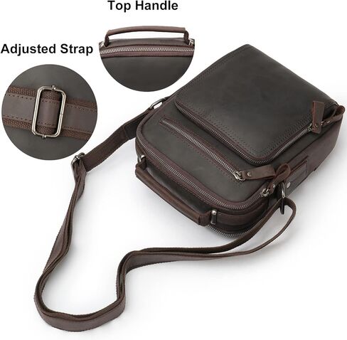 محفظة رجالية من جلد البقر من شركة نيوك، حقيبة كروسبودي من الجلد الطبيعي للرجال حقائب سفر الكتف مع حزام جلدي ومقبض علوي in Kuwait