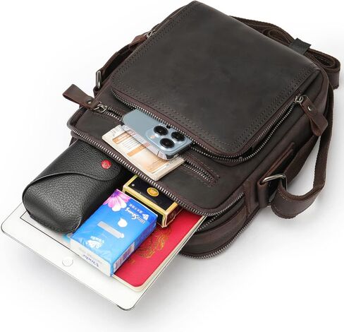 محفظة رجالية من جلد البقر من شركة نيوك، حقيبة كروسبودي من الجلد الطبيعي للرجال حقائب سفر الكتف مع حزام جلدي ومقبض علوي in Kuwait