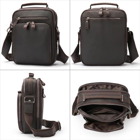 محفظة رجالية من جلد البقر من شركة نيوك، حقيبة كروسبودي من الجلد الطبيعي للرجال حقائب سفر الكتف مع حزام جلدي ومقبض علوي in Kuwait