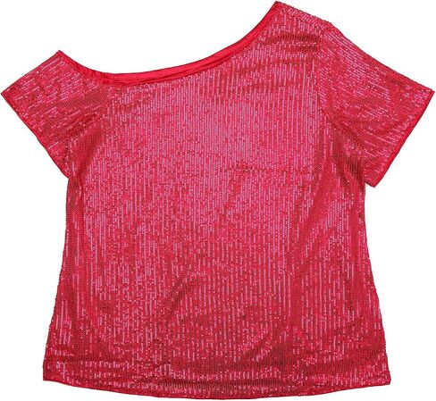 Agnes Orinda Plus Size Tops for Women One Shoulder Short Sleeve Metallic Blouses Party Sequin Tops in Saudi Arabia