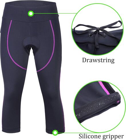 بنطلون نسائي لركوب الدراجات مبطن 3D ضيق مضغوط، سروال طويل لركوب الدراجات مع حزام عريض in Kuwait