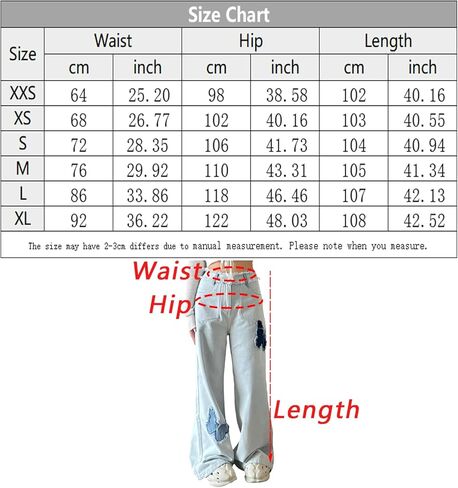 بنطال جينز نسائي واسع الساق بطبعة فراشة، بنطال جينز طويل بخصر عالٍ للفتيات، بنطال جينز فضفاض لطيف وصديقها in Kuwait