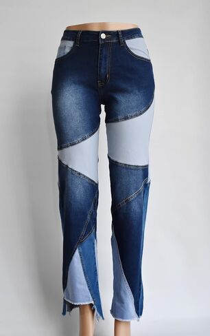 Yimulli Women Straight Leg High Waist Patch Jeans Pants Stretchy Y2K Boyfriend in Saudi Arabia