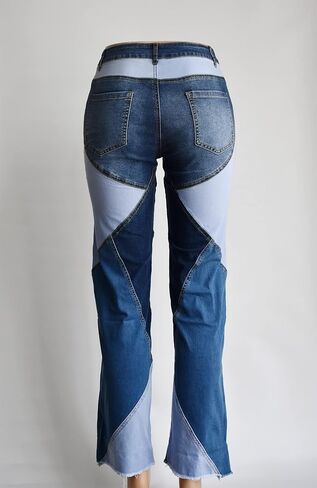 Yimulli Women Straight Leg High Waist Patch Jeans Pants Stretchy Y2K Boyfriend in Saudi Arabia
