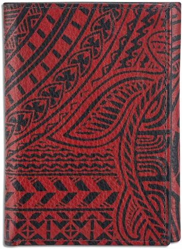 محفظة ثلاثية الطي من وشم سلحفاة هاواي، جلد طبيعي، فن وشم Ohana من Samson Harp (أسود مع فن أحمر) من NAKOA in Kuwait
