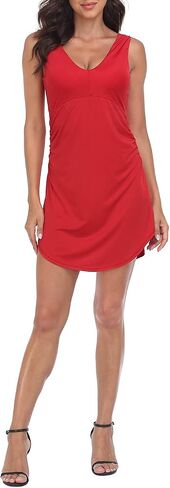 HDE Women's Travel Dress Wrinkle Free Sleeveless V-Neck Dress with Built-in Bra in Saudi Arabia