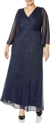 Women's Plus Size V-Neck Glitter Mesh Capelet Gown in Saudi Arabia