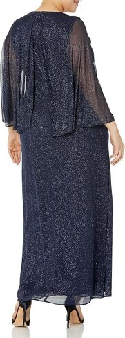 Women's Plus Size V-Neck Glitter Mesh Capelet Gown in Saudi Arabia