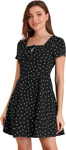 Allegra K Women's Valentine's Day Printed Casual Square Neck Short Sleeve Fit and Flare Dress in Saudi Arabia