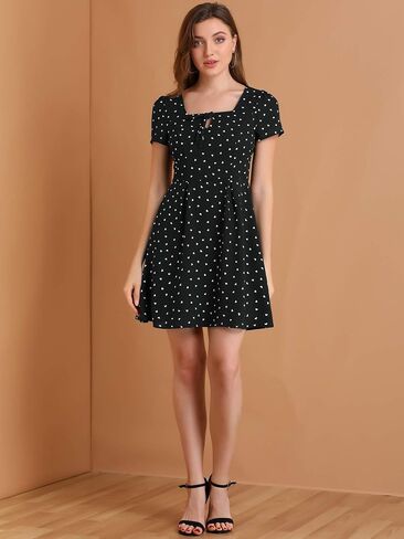 Allegra K Women's Valentine's Day Printed Casual Square Neck Short Sleeve Fit and Flare Dress in Saudi Arabia