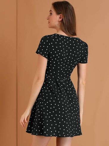 Allegra K Women's Valentine's Day Printed Casual Square Neck Short Sleeve Fit and Flare Dress in Saudi Arabia