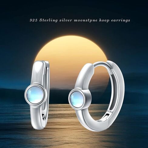 LELOUCHY Moonstone Huggie Earrings 925 Sterling Silver Small Moonstone Earrings for Women Girls in Saudi Arabia