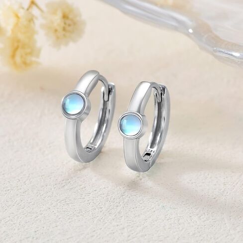 LELOUCHY Moonstone Huggie Earrings 925 Sterling Silver Small Moonstone Earrings for Women Girls in Saudi Arabia