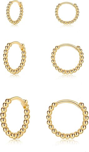 Silver Hoop Earrings- Cartilage Endless Small Hoop Earrings Set for Women Men Girls, 3 Pairs of Hypoallergenic 925 Sterling Silver Post Tragus Earrings (8/10/12mm) in Kuwait