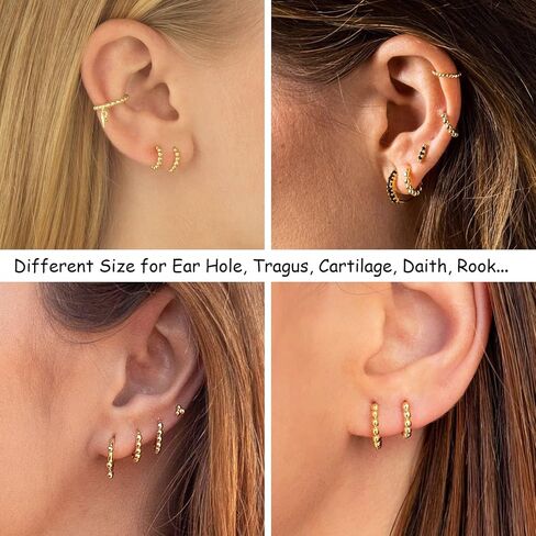 Silver Hoop Earrings- Cartilage Endless Small Hoop Earrings Set for Women Men Girls, 3 Pairs of Hypoallergenic 925 Sterling Silver Post Tragus Earrings (8/10/12mm) in Kuwait