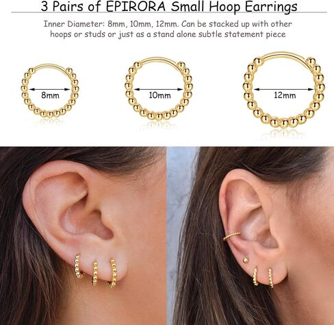 Silver Hoop Earrings- Cartilage Endless Small Hoop Earrings Set for Women Men Girls, 3 Pairs of Hypoallergenic 925 Sterling Silver Post Tragus Earrings (8/10/12mm) in Kuwait