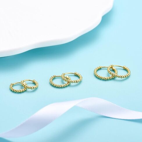 Silver Hoop Earrings- Cartilage Endless Small Hoop Earrings Set for Women Men Girls, 3 Pairs of Hypoallergenic 925 Sterling Silver Post Tragus Earrings (8/10/12mm) in Kuwait