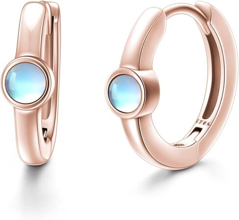 أقراط LELOUCHY Moonstone Huggie من الفضة الإسترلينية عيار 925 أقراط صغيرة من حجر القمر للنساء والفتيات in Kuwait