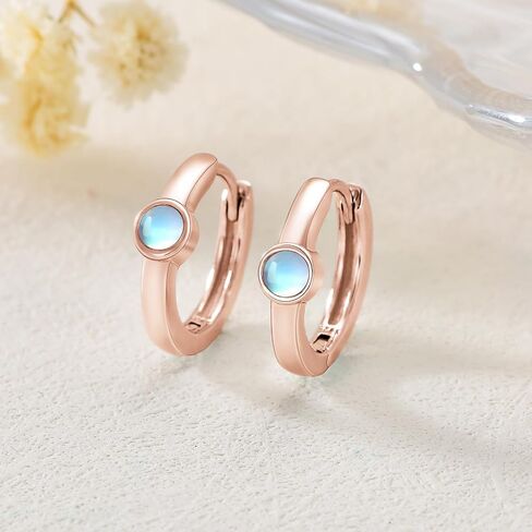 أقراط LELOUCHY Moonstone Huggie من الفضة الإسترلينية عيار 925 أقراط صغيرة من حجر القمر للنساء والفتيات in Kuwait