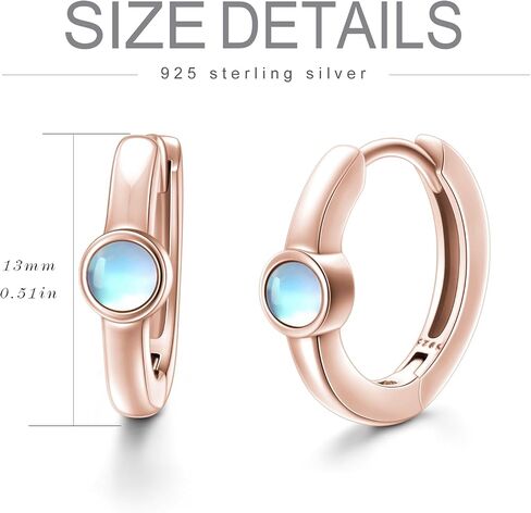 أقراط LELOUCHY Moonstone Huggie من الفضة الإسترلينية عيار 925 أقراط صغيرة من حجر القمر للنساء والفتيات in Kuwait