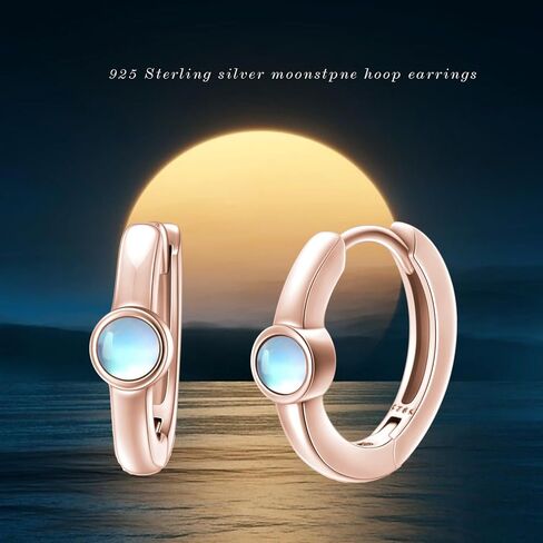 أقراط LELOUCHY Moonstone Huggie من الفضة الإسترلينية عيار 925 أقراط صغيرة من حجر القمر للنساء والفتيات in Kuwait