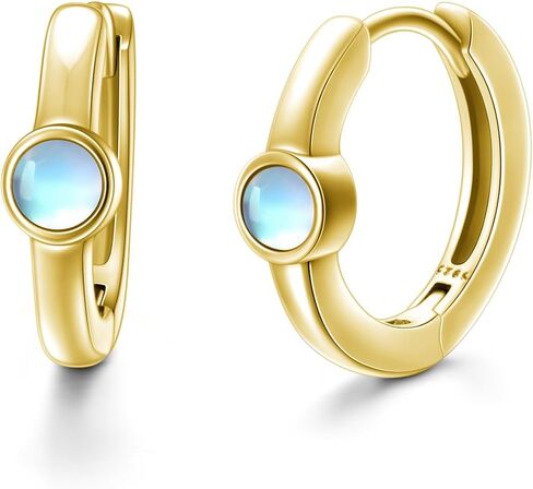 أقراط LELOUCHY Moonstone Huggie من الفضة الإسترلينية عيار 925 أقراط صغيرة من حجر القمر للنساء والفتيات in Kuwait