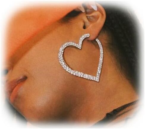 1Pair Large Rhinestone Hoop Dangle Earrings Luxury Crystal Big Circle Earrings Rhinestone Heart Earrings Statement Drop Earrings Bridal Wedding Body Accessories Jewelry for Women in Kuwait